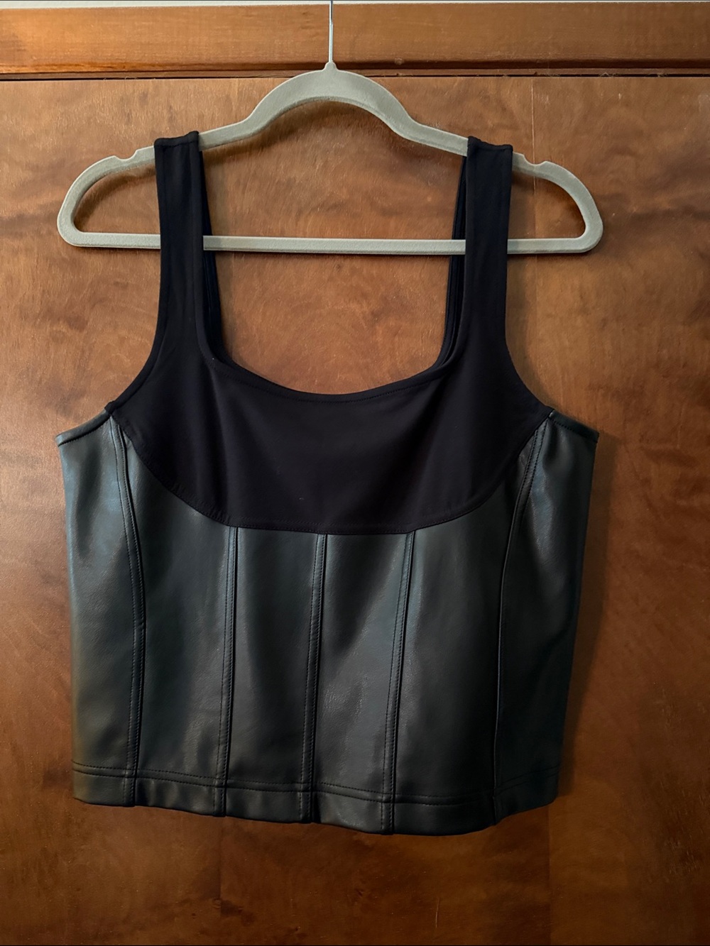 Maeve Black Faux Leather and Knit Tank